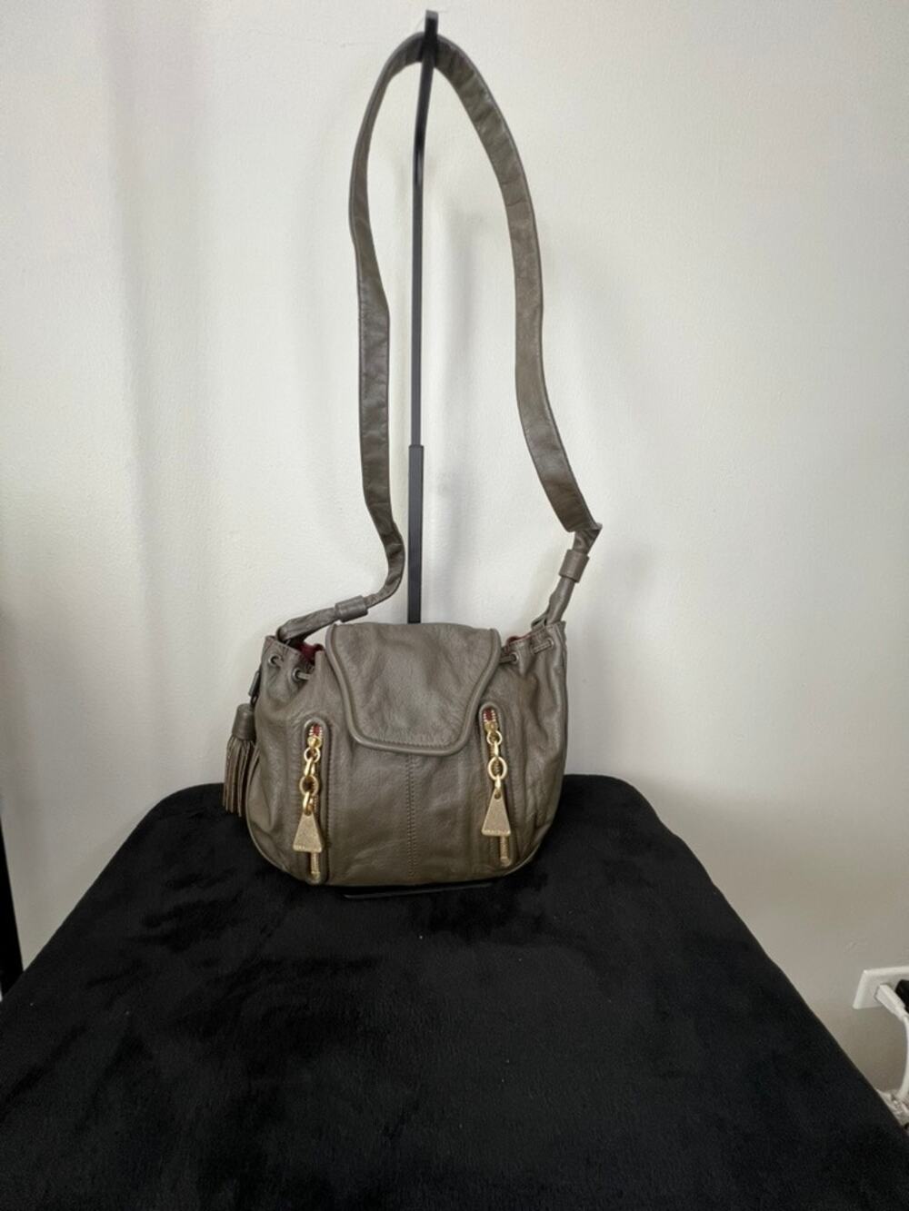 See by Chloe Cherry Large Taupe Leather Shoulder Bag Tassel Auth COA